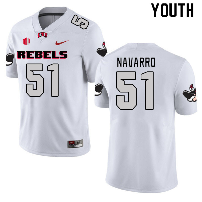 Youth #51 Bobby Navarro UNLV Rebels 2023 College Football Jerseys Stitched-White - Click Image to Close